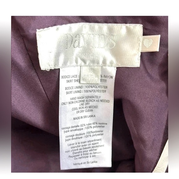 David’s Bridal Purple Lace off shoulder Gown sweetheart neckline - Picture 6 of 6